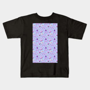 Pastel Goth Occult Pagan Pattern cat blue Kids T-Shirt